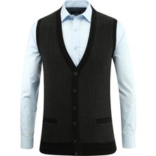 Erkek Düğmeli Yelek Cepli Desenli Çelik Örgü Klasik Kalıp - 5212L