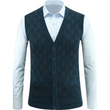 Erkek Düğmeli Yelek Cepli Kabarmalı Çelik Örgü Klasik Kalıp - 5215L