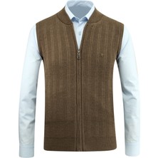 Erkek Fermuarlı Triko Yelek Çelik Örgü Desenli Cepli Klasik Kalıp - 5209J