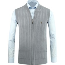 Erkek Fermuarlı Triko Yelek Çelik Örgü Desenli Cepli Klasik Kalıp - 5209J