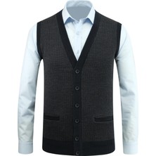 Erkek Düğmeli Yelek Cepli Desenli Çelik Örgü Klasik Kalıp - 5205L