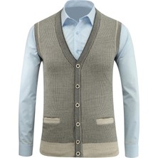 Erkek Düğmeli Yelek Cepli Desenli Çelik Örgü Klasik Kalıp - 5208L