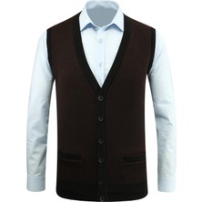 Erkek Düğmeli Yelek Cepli Desenli Çelik Örgü Klasik Kalıp - 5205L
