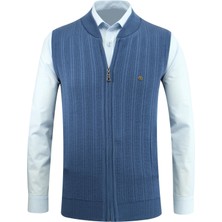 Erkek Fermuarlı Triko Yelek Çelik Örgü Desenli Cepli Klasik Kalıp - 5209J