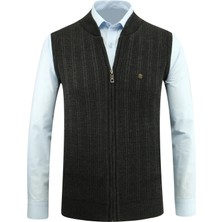 Erkek Fermuarlı Triko Yelek Çelik Örgü Desenli Cepli Klasik Kalıp - 5209J