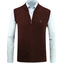 Erkek Fermuarlı Triko Yelek Çelik Örgü Desenli Cepli Klasik Kalıp - 5209J