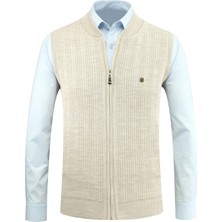 Erkek Fermuarlı Triko Yelek Çelik Örgü Desenli Cepli Klasik Kalıp - 5209J