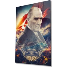 Atatürk Portre ve Türk Bayrağı Cam Tablo Modern Ev Ofis Salon Hediyelik Büyük Tablo Duvar Dekoru