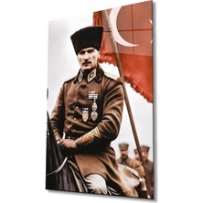 Atatürk Portre ve Türk Bayrağı Cam Tablo Modern Ev Ofis Salon Hediyelik Büyük Tablo Duvar Dekoru