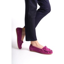 PS-100 Fuşya Süet Püsküllü Günlük Kadın Babet