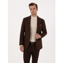 Cacharel Erkek Kahverengi Slim Fit Yün Karışımlı Flanel Görünümlü Ceket 50310747-VR029