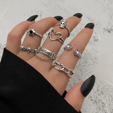 7 Adet Gotik Tarz Ayıcık ve Kelebek Figürlü Yılan ve Çiçek Motifli Ayarlanabilir Set Yüzük SETI-303