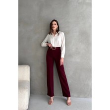 Kadın Yüksek Bel Krep Kumaş Full Likralı Ispanyol Paça Kemer Dahil Pantolon