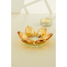 Şık Kristal Cam Mumluk & Lokumluk, Lotus Kesim, Amber – El Işçiliği Lotus Başlık