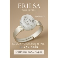 Sertifikalı Doğal Beyaz Akik Taşı Yüzük – Ayarlanabilir Kalın Tımbıl Kasa