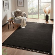 Post/peluş Yıkanabilir Kaymaz Taban Yumşacık Siyah Örgü Saçaklı Modern ve Şık Salon Oturma Odası Mutfak Çocuk Odası Koridor Antre Halısı
