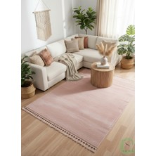 Post/peluş Yıkanabilir Kaymaz Taban Yumşacık Pembe Örgü Saçaklı Modern ve Şık Salon Oturma Odası Mutfak Çocuk Odası Koridor Antre Halısı