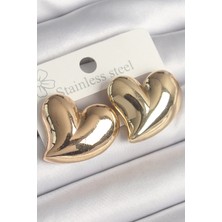 Bfs Pirinç Gold Renk Bomba Kalp Model Kadın Küpe