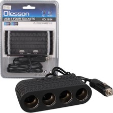Olesson 1654 12-24V Çift USB - Type-C 120W 80CM Kablolu 4'lü Araç Çakmak Çoklayıcı