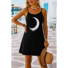 Aisha Elbise Kadın Ip Askılı Ay Desenli Viskon Elbise