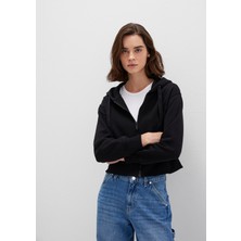 Mavi Kapüşonlu Siyah Basic Crop Sweatshirt 1S10388-900