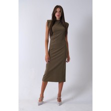 Haki Büzgülü Üzeri Taş Detaylı Elbise 03050336.23