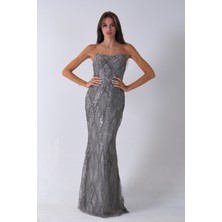 Çağla Üzeri Taş Işlemeli Sırt Bağlamalı Straplez Abiye 9705498.332