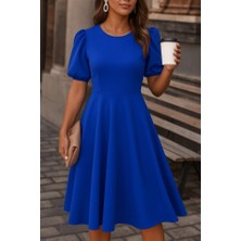 Tiana Kadın Kısa Balon Kollu Bisiklet Yaka Geniş Kesim Janjan Krep Elbise