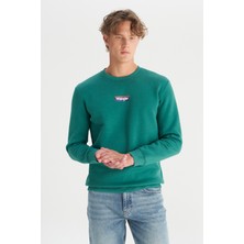 Regular Fit Normal Kesim Bisiklet Yaka Içi Polarlı Yeşil Sweatshirt