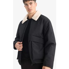 DeFacto Su İtici Rüzgar Geçirmez Slim Fit Dar Kesim Suni Kürklü Polo Yaka Astarlı Fermuarlı Cepli Mont D1187AX25WN