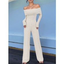 Kadın Uzun Kollu Madonna Yaka Şardonlu Kaşkorse Tulum