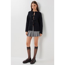 Yün Karışımlı Fiyonklu Hırka LİY0008 Siyah