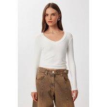 V Yaka Saran Basic Modal Bluz LMW0029 Kemik