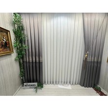 Nivemeshome Rosen Gümüş Detaylı  1/3 Sık Pileli Tül Perde Apm