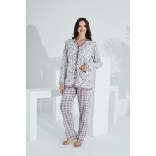 Angelique %100 Pamuk Uzun Kol Boydan Düğmeli  Kadın Pijama Takımı 21520