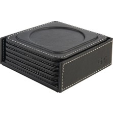 Bardak Altlığı,6’lı Set,masaüstü Yuvarlak Cup Coaster,vegan Suni DERI,11X11 Cm.,siyah