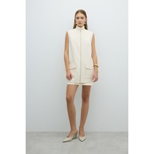 Ribana Yaka Çift Cepli Yelek Ekru K2617017_049