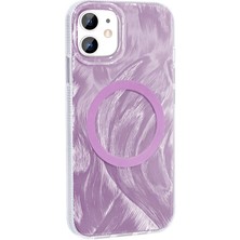 Apple iPhone 11 Kılıf Magsafe Şarj Özellikli Fırça Boya Desenli Ata Palet Kapak-Pembe