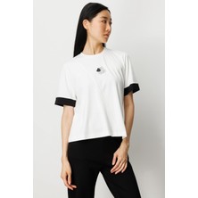 On Önü Taşlı Sıfır Yaka Bluz Ekru-Sıyah 61331