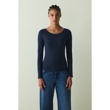 Penti CUPsecret Kendinden Pedli Lacivert Bisiklet Yaka Uzun Kollu Slim Fit Üst