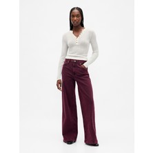 Gap Kadın Koyu Pembe High Rise Stride Wide-Leg Jean Pantolon