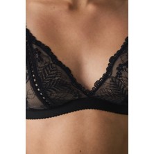 Penti Siyah Çiçek Desenli Dantelli Balensiz Kapsız Üçgen Sütyen