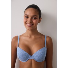 Mavi Daylift Çiçekli Dantelli Balenli Dolgusuz Toparlayıcı Sütyen