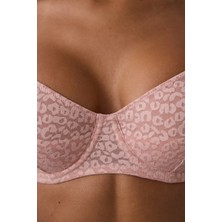 Gül Kurusu Valeria Çiçek Desenli Dantelli Balenli Dolgusuz Toparlayıcı Sütyen