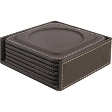 Bardak Altlığı,6’lı Set,masaüstü Yuvarlak Cup Coaster,vegan Suni DERI,11X11 Cm.,kahverengi