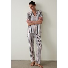 Penti Aging Collagen Çizgili Gömlek Yaka Kısa Kollu Pijama Takımı