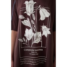 Penti Kahverengi Çiçekli Bisiklet Yaka Kısa Kollu Pamuklu Çan Gecelik - Inspired by Flora