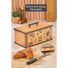 Tugomer Daisy Ahşap Kapaklı Ekmeklik - Tasarım Kulplu Doğal Ekmek Sepeti – Desenli Ekmek Saklama Kutusu 1 Adet