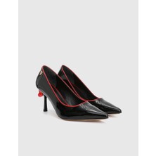 Blomi Hakiki Rugan Deri Siyah Kadın Topuklu Ayakkabı