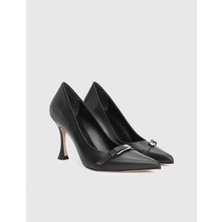 Puerto Hakiki Deri Siyah Kadın Topuklu Ayakkabı